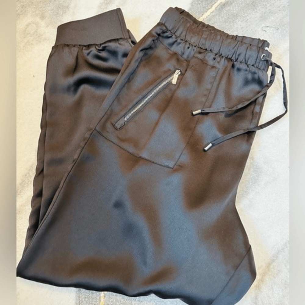 Calvin Klein Womens Black‎ Satin Jogger Pants Size L Athleisure, Lux, Streetwear